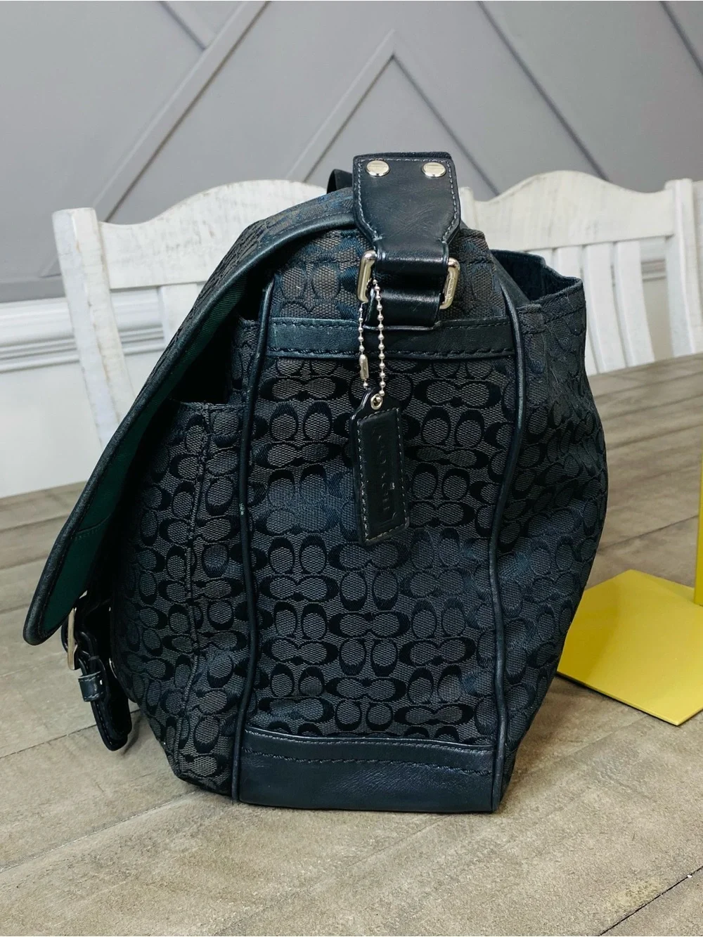 Coach Signature Jacquard Messenger Bag Black Canvas Laptop Crossbody F70283